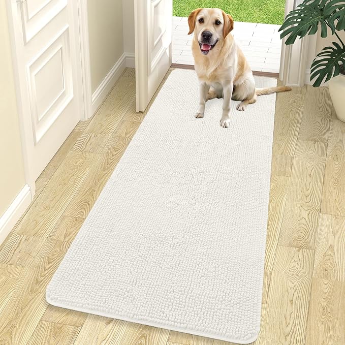 OLANLY Dog Door Mat for Muddy Paws 70x24, Super Absorbent Chenille Mud Mat | Ivory, Absorbs Moisture and Dirt, Non-Slip Machine Washable Doormat, Quick-Drying Indoor Entryway Floor Carpet for Dogs