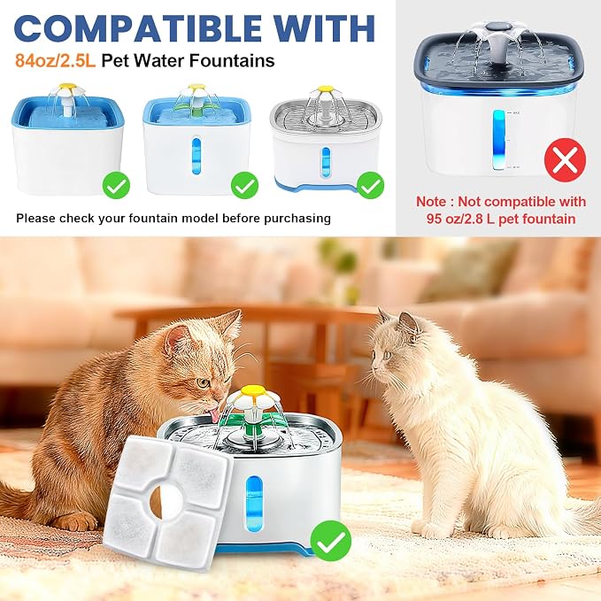 Cat Water Fountain Filter Replacement, 16 Pack Cat Fountain Filters Compatible with Square 84oz/2.5L Automatic Pet Fountain Dog Water Dispenser, 3 Filtration System Replacement Pet Filters