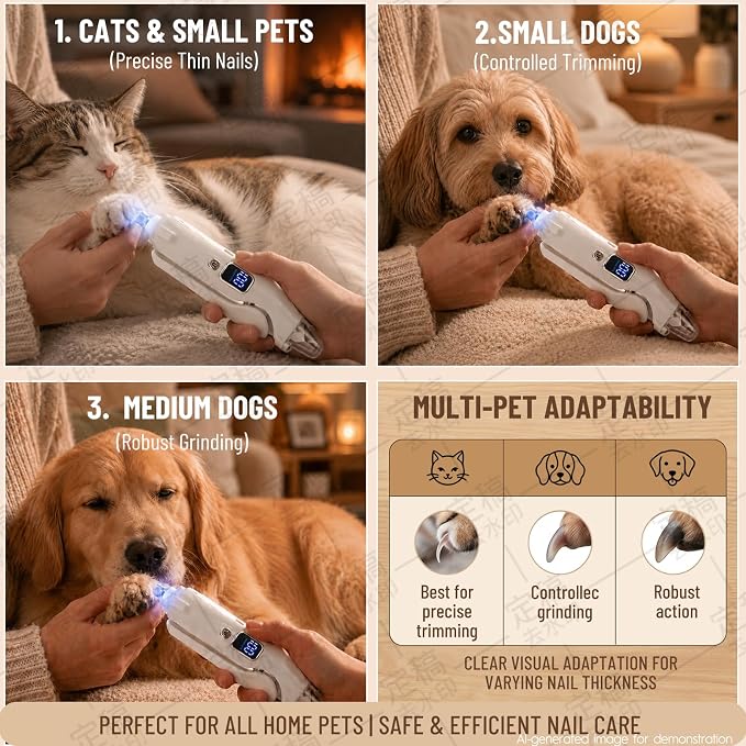 2-in-1 Dog Nail Clippers with LED Light, Rechargeable Pet Nail Grinder for Small Dogs & Cats, 4-Speed Quiet Painless Claw Trimmer with 2026 Upgraded Safety Guard to Avoid Overcutting
