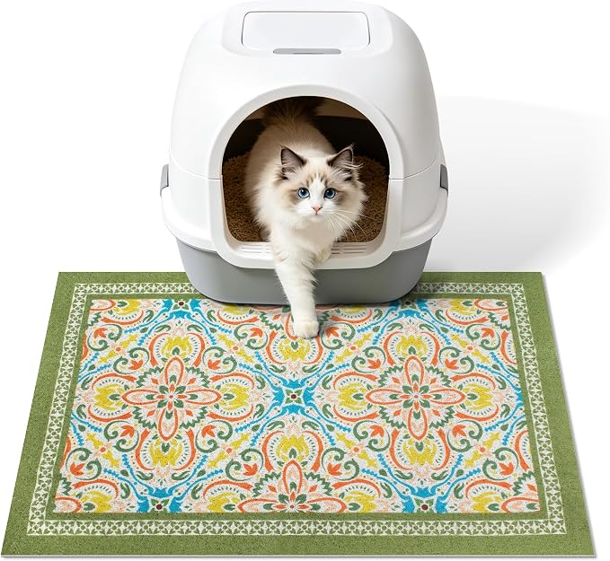 Cat Litter Mat, 24"x15" High-Density PVC Cat Litters Trapping Mat, Waterproof & Non-Slip Backing, Litter Box Catcher, Soft on Kitty Paws, Easy Washable Pet Supplies Bean-Green