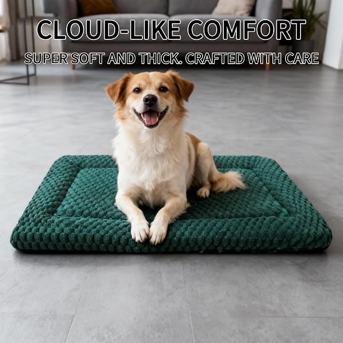 Dog Bed Mat - Dog Crate Pad - Reversible Mat for Pet Comfort - Soft Bed Crate Pads for All Seasons - Durable, Machine Washable Mat for Crates, Travel, and Home (Dark Green, 30" L*20" W*1.5" Th)