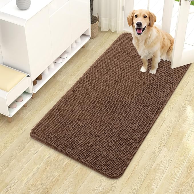 OLANLY Dog Door Mat for Muddy Paws 40x24, Super Absorbent Chenille Mud Mat | Mocha, Absorbs Moisture and Dirt, Non-Slip Machine Washable Doormat, Quick-Drying Indoor Entryway Floor Carpet for Dogs