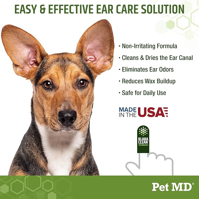 Pet MD Dog Ear Cleaning Wipes - with Eucalyptus & Aloe Vera for Dogs - 50ct | Extra-Coverage and Large Design - Alcohol-Free Pet Ear Cleaning Finger Wipes to Remove Dirt, Debris, and Wax