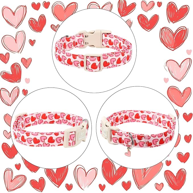 Valentines Dog Collar for Large Dogs - Pink Valentine Hearts Dog Collars, Girly Love Female Dogs Collars, Lightweight Adjustable Cute Puppy Collar with Quick-Release Buckle XL