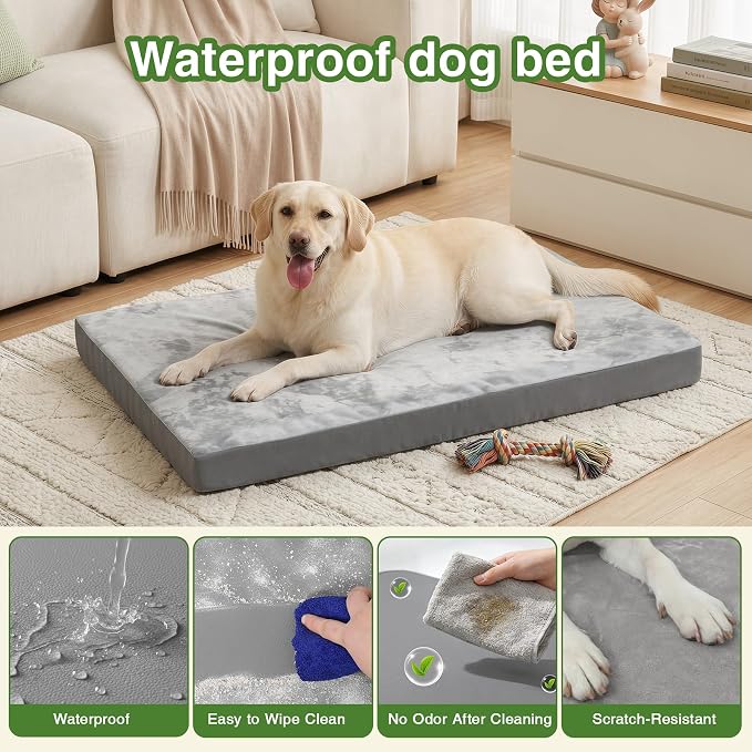 Waterproof Dog Beds Large Sized Dogs, Outdoor Washable Orthopedic Pet Bed with Removable Cover Reversible, Foam Pets Bed Durable Anti-Slip Bottom, 36"x27", Gray