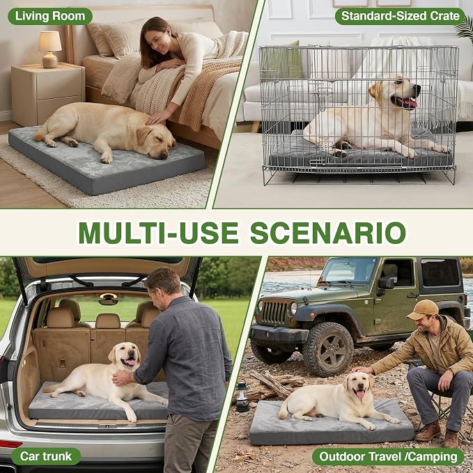 Waterproof XXXL Dog Beds Large Sized Dogs, Outdoor Washable Crate Pad 54 inch, Jumbo Foam Pet Bed with Removable Cover Reversible, Anti-Slip Kennel Pad, 53"x36", Gray