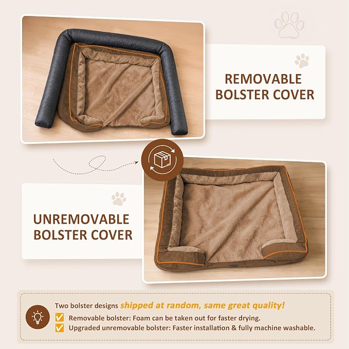 Comfort Expression Orthopedic Dog Bed for Extra Large Dogs with Bolster | Waterproof Dog Couch Bed with Washable Cover & Non-Slip Bottom, Supportive Egg Crate Foam XL Pet Bed, 45x35 Inch