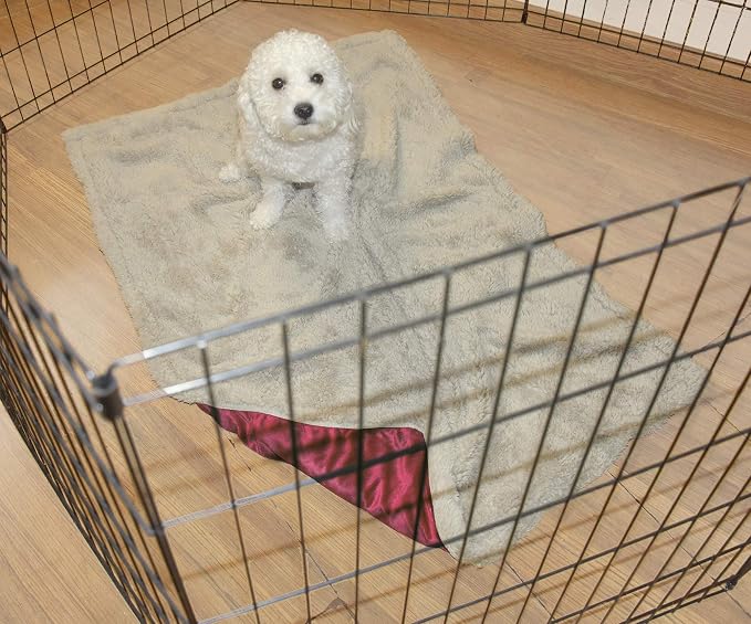 Pawsse Sherpa Puppy Blanket for Small Dogs Kitten, Warm Flannel Plush Pet Bed Blanket Reversible, 45"x30" Wine/Tan