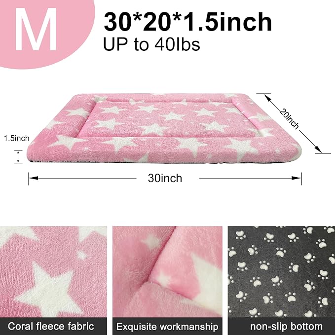 Dog Bed Mat – Soft & Comfortable Dog Kennel Pad for Crate – Durable Crate Bed & Mat for Dogs & Cats – Ideal for Crate, Kennel, and Home Use (Big&Little Stars Pink, M(30"*20"*1.5"))