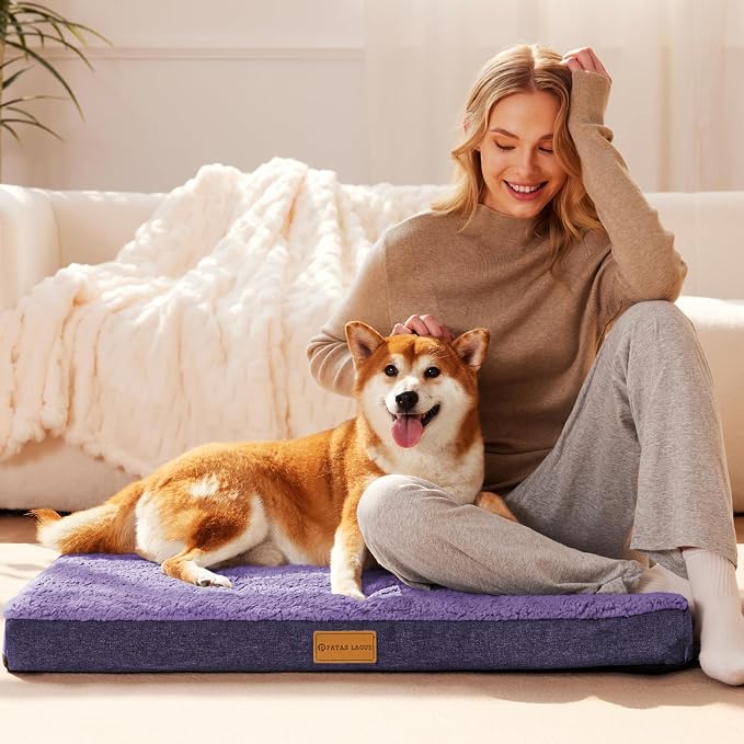 Patas Lague Orthopedic Large Dog Bed Washable Pet Sofa Mat 48''X30''Purple | Egg-Crate Foam Dog Couch For Large Sized Dogs, Waterproof Removable Cover, Soft Pet Crate Bed With Nonskid Bottom