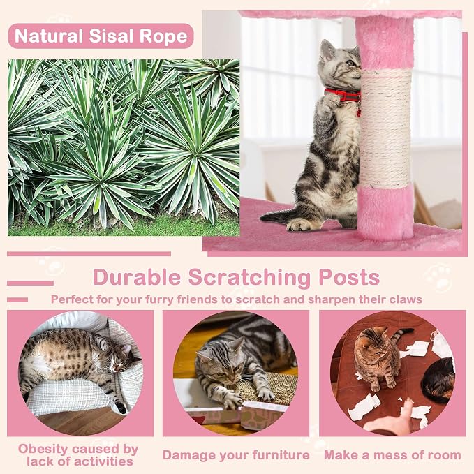 70'' Tall Multi-Level Cat Tree for Indoor Cats, Furniture With Scratching Post, Platform, Condo, Tower With Funny Toy, Corner Tree for Medium Cats