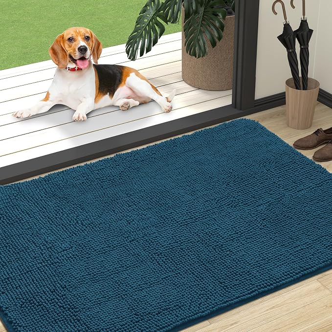 OLANLY Dog Door Mat for Muddy Paws 47x32, Super Absorbent Chenille Mud Mat | Atlantic Blue, Absorbs Moisture and Dirt, Non-Slip Machine Washable Doormat, Quick-Dry Indoor Entryway Floor Carpet for Dogs