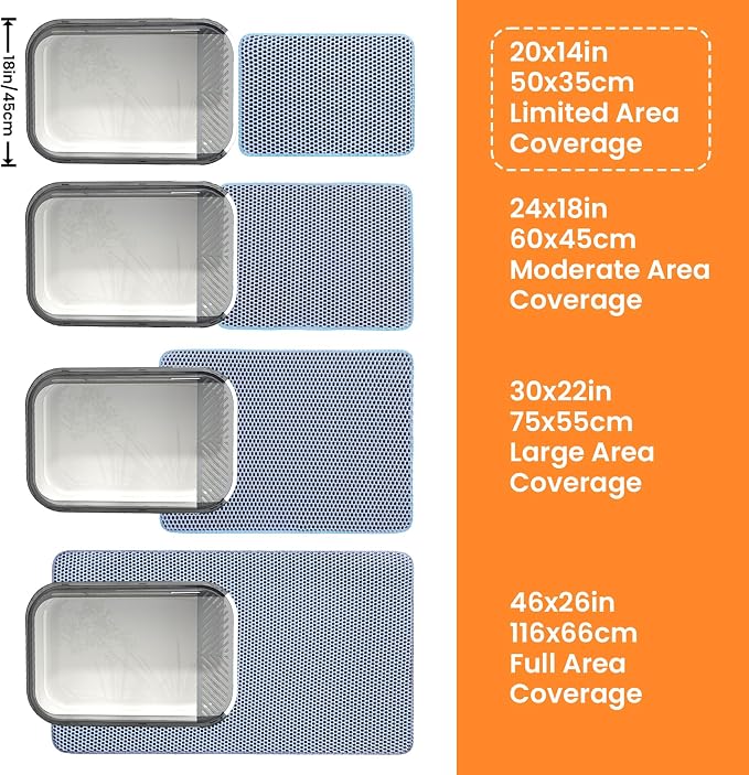 Small Cat Litter Mat, Double Layer Honeycomb Litter Box Mat | 20x14”, Reduces Litter Tracking, Waterproof, Non-Slip, Soft on Paws, Scratch Resistant, Easy to Clean, Blue