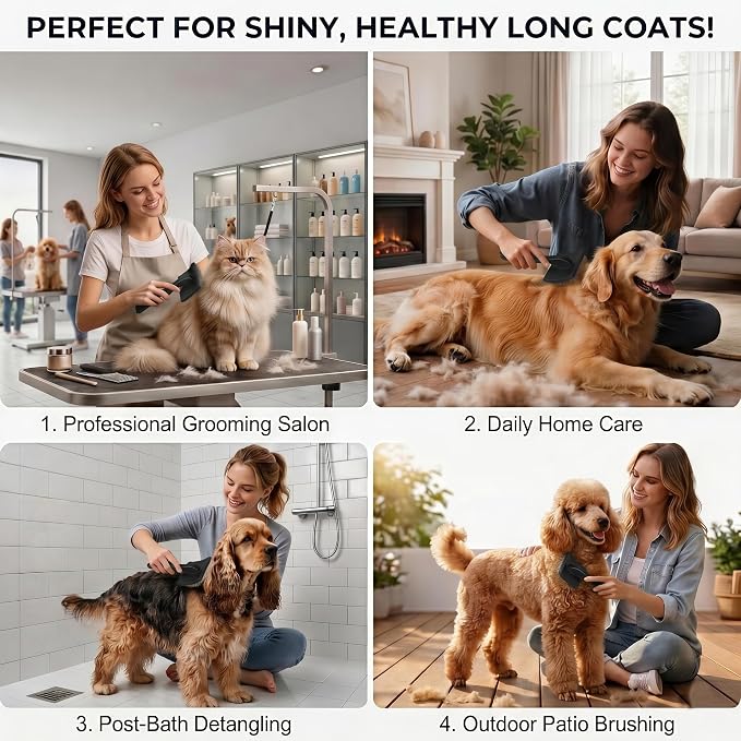 Wooden Slicker Brush Set for Goldendoodles Poodles Long Hair | Dog Brush Set for Bernedoodles, Aussies & Shelties. Perfect for Daily Detangling of Long Thick Hair to Prevent Matting.