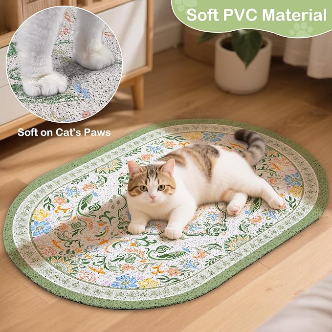 Bienbee Cat Litter Mat, 33" x 22" Dense Trapping Mesh for Litter Boxes | Litter Box Mat with PVC Mesh, Waterproof &Urineproof, Non-Slip Grip, Soft On Kitty Paws and Easy to Clean to Protect Floor
