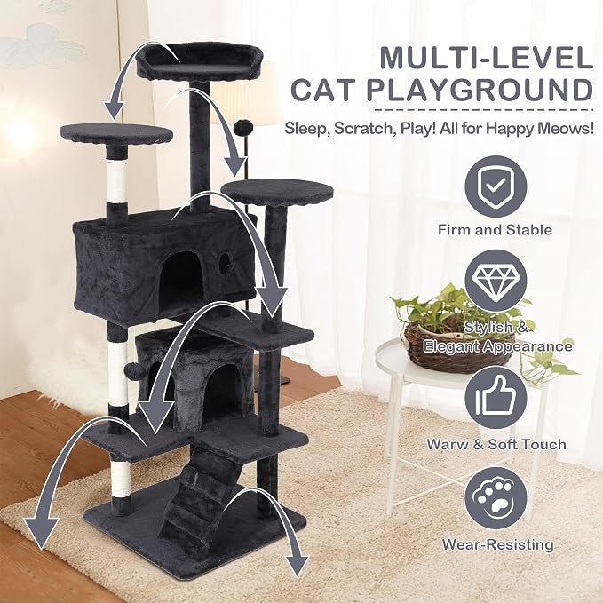 70'' Tall Multi-Level Cat Tree with Scratching Post, Platform, Condo, Tower and Funny Toy for Indoor Medium Cats