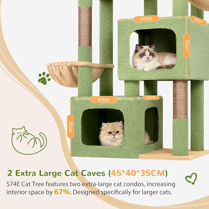 Globlazer S74E Pro Cactus Heavy Duty Maine Coon Cat Tree for Large Cats | 74in Sturdy Multi-Level Tall Cat Tree Tower for Indoor Adult Cats with Scratching Posts, 2 Cat Condos, 2 Top Perches
