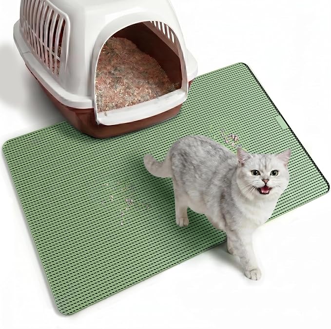 Cat Litter Mat, (33" X 21") Silicone Litter Trapping Mat - Waterproof/Urine Proof, Litter Box Mat - Keep the Floor Clean Green