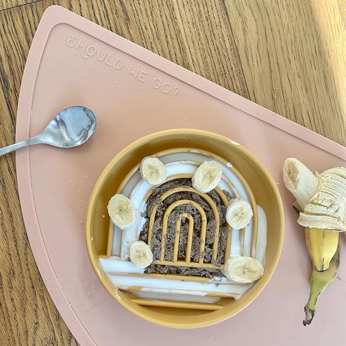 Should We Go? Slow Feeder Dog Bowls - Medium Size Silicone Slow Eating Dog Bowl for Puppies & Dogs with Suction Cup -Dishwasher-Safe, Lick Mat Design, Reduces Gulping,for All Breeds,7.5”x1.5”- Honey
