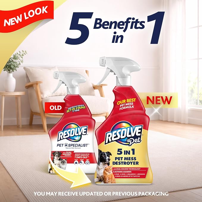 Resolve 5-in-1 Carpet Cleaner Spray – for Removal of Pet Stains & Odors Up to 7 Days Old, 22oz