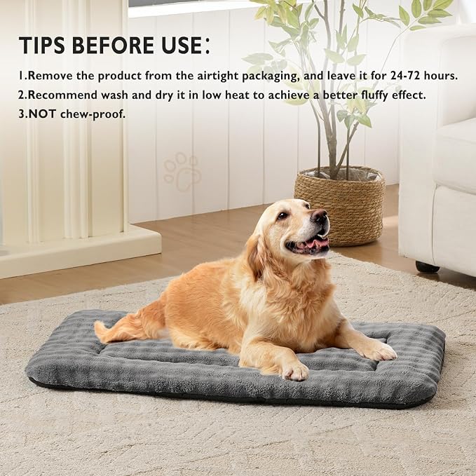 Dog Bed Mat Crate Pad for Large Dogs, Grey, 42"x 28" | Washable Soft Pet Sleeping Mat, Anti-Slip Kennel Pad with 3D Bubble Pattern
