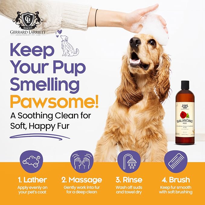 Dog Shampoo and Conditioner Balancing Rose 16 Fl Oz Dog Shampoo Itchy Skin Relief, Aromatherapy Natural Dog Shampoo for Smelly Dogs with Aloe Vera, Rose & Oatmeal Shampoo for Dogs by Gerrard Larriett