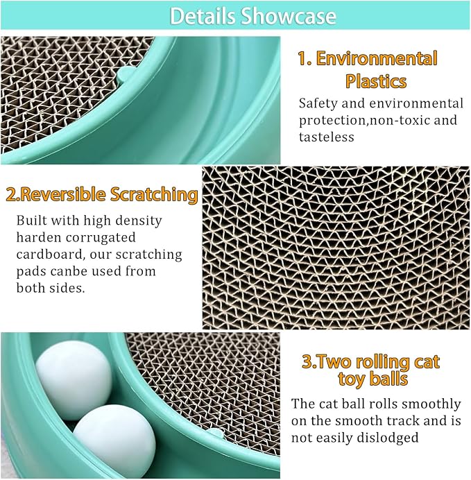 Interactive Cat Ball Track Toy for Indoor Cats, Cat Scratching Board & Exercise Set for Bored Indoor Adult and Kitten Mental & Physical Stimulation, with Spare Ball to Prevent Loss (Green)