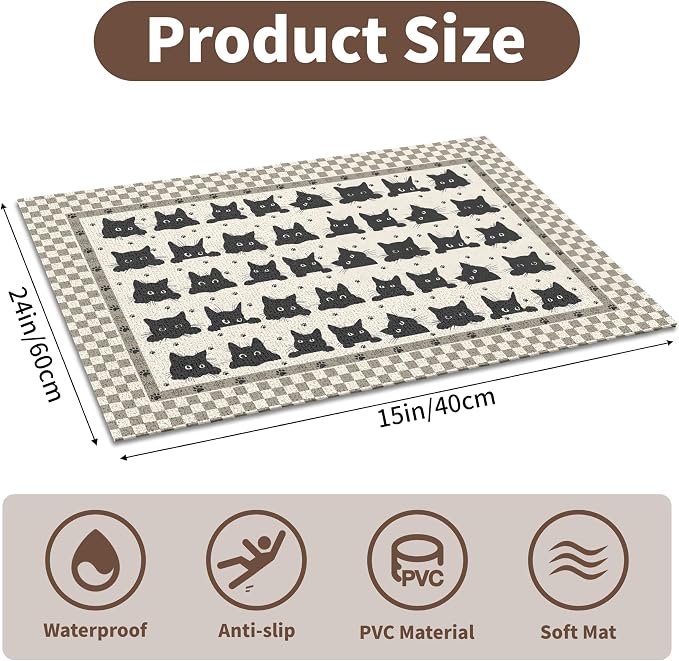 Cat Litter Mat 24"x15" for Litter Box, Non-Slip Washable Floor Mat with Litter Trapping Design, Scatter Control for Cats and Kittens, Black Beige