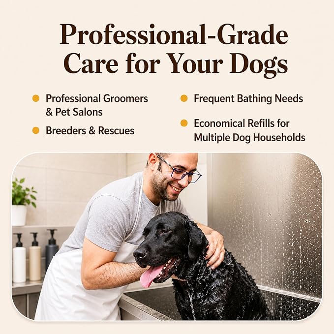 Natural Dog Company Sensitive Skin Dog Shampoo Gallon – Hypoallergenic Oatmeal Shampoo for Dogs, Professional Groomer & Multi-Pet Dog Wash with Aloe Vera & Manuka Honey, Odor Control, 128 oz