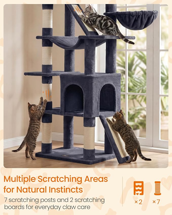 Feandrea Large Cat Tree, 81.1" Tall Sturdy Cat Tower for Indoor, Dark Gray | Sturdy Tall Climbing Tower, Multi-Level Condo for Indoor Cats, Dark Gray, CLAWFY Collection UPCT021G201