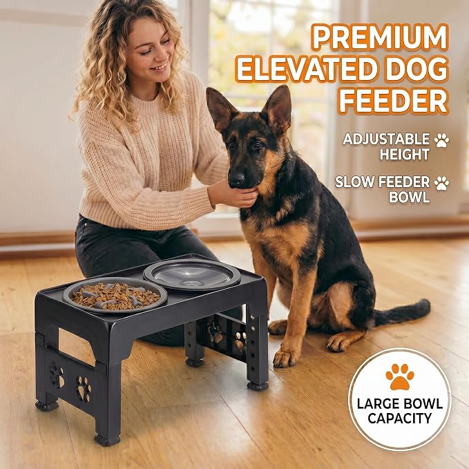 LALOBLUE Collapsible Dog Bowls Raised Elevated Adjust Stand | Elevated Dog Bowls, Dog Bowls Raised, Dog Bowls Elevated,5 Heights Adjustable Elevated Raised Dog Bowls Stand
