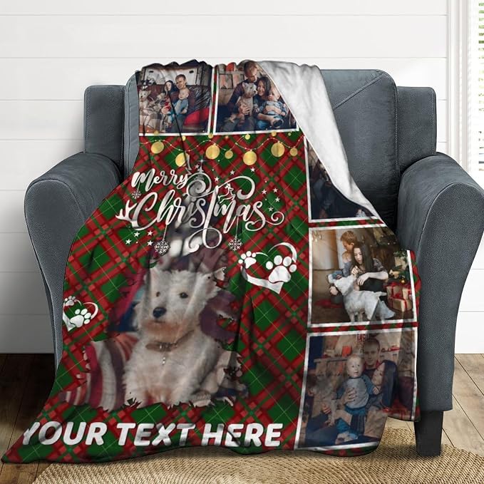 Artsadd Personalized Dog Blanket with Photos & Pet Name, Custom Dog Memorial Blanket and Throws for Remembrance, Customized Puppy Blanket, Dog Gifts for Pet Dog Lovers, Dog Mom Gifts for Women Xmas L