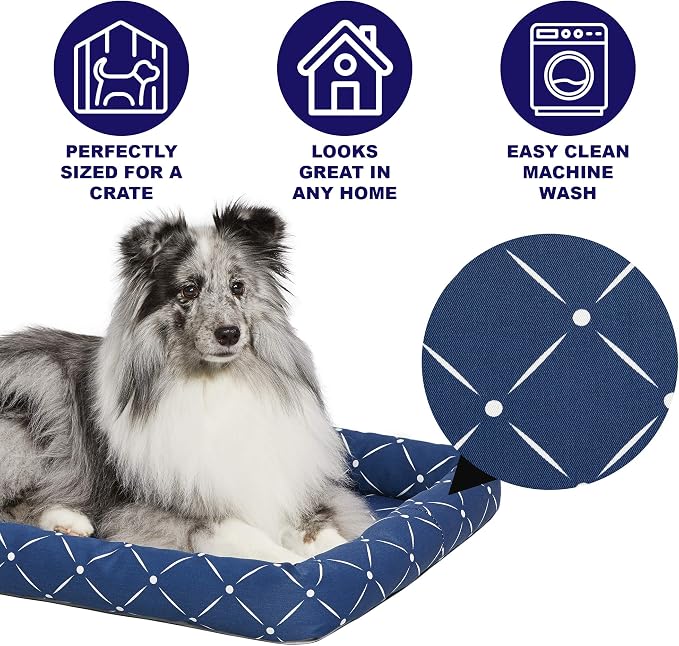 MidWest Homes for Pets 40222-BLD Quiet Time Couture Ashton Bolster Pet Bed, Small Dog/22, Blue