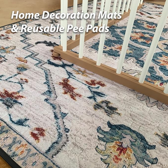 nunubaby Washable Pee Pads for Dogs, Stylish, Non-Slip and Leak-Proof Pee Pads. Reusable Potty Pads for Dogs for Crates and Floors.(Beige/Floral, 36" x36")
