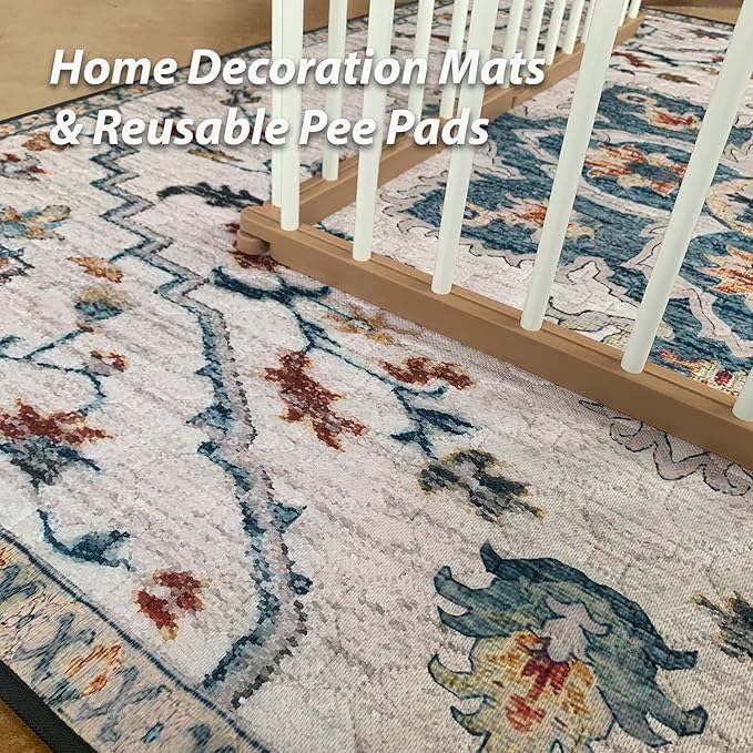 nunubaby Washable Pee Pads for Dogs, Stylish, Non-Slip and Leak-Proof Pee Pads. Reusable Potty Pads for Dogs for Crates and Floors.(Beige/Floral, 72" x72" )