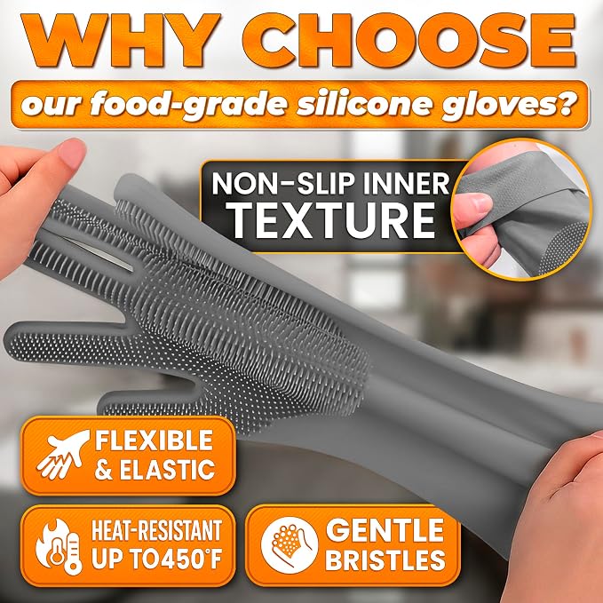 Cat and Dog Washing Gloves, 1 Pair, 11.6 in, Soft Silicone (Grey) | Dog Shampoo Gloves, Pet Bath & Grooming Mitt, 3000 Soft Bristles, Removes Loose Hair, Saves Shampoo, Massage, Wet or Dry
