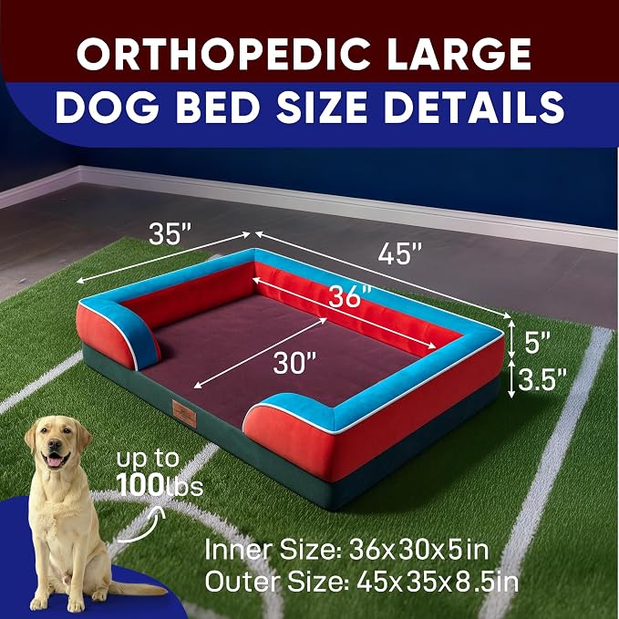 Comfort Expression Orthopedic Dog Bed for Extra Large Dogs with Bolster | Waterproof Dog Couch Bed with Washable Cover & Non-Slip Bottom, Supportive Egg Crate Foam XL Pet Bed, 45x35 Inch