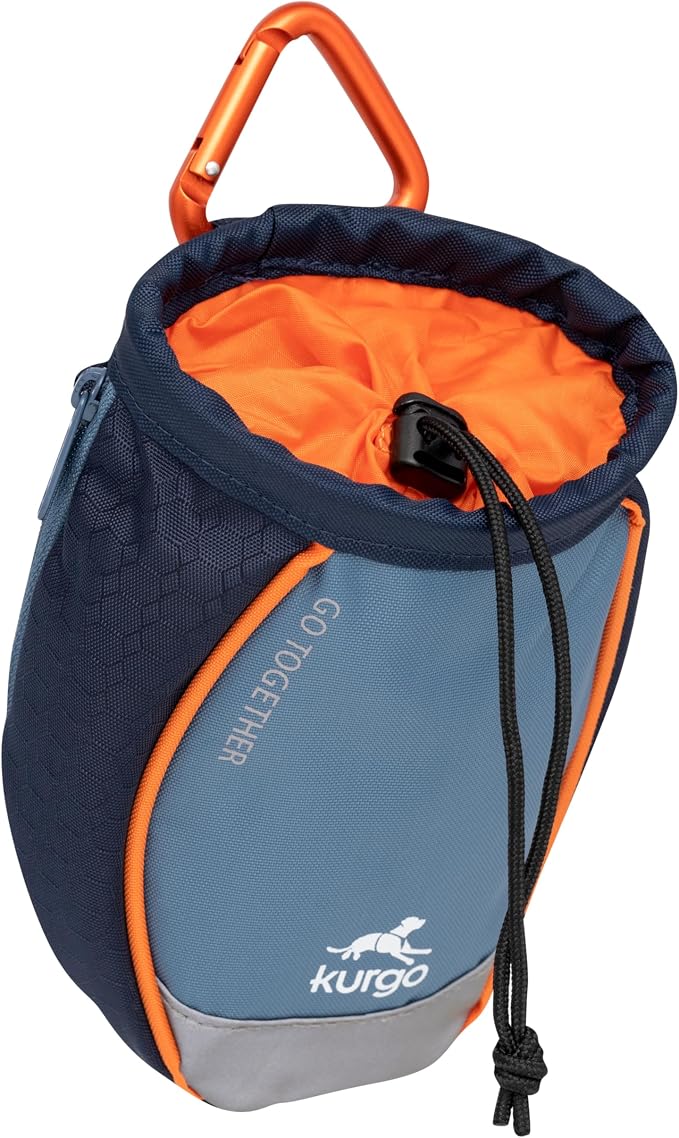 Kurgo Go Stuff It Dog Treat Bag, Training Treat Pouch Bag for Dogs, Treat Pouches for Pets, Hands-Free Pouch Waist, Reflective, Includes Carabiner, MOLLE-Compatible (Navy Blue) | MOLLE-Compatible Training Pouch with Drawstring Closure, Zippered Storage...