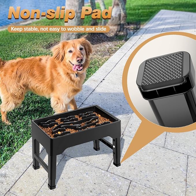 9 Cups Elevated Slow Feeder Dog Bowls 4 Adjustable Heights, Black | Raised Dog Slow Feeder Bowls, Dog Food Bowl Stand, Non Slip Anti Gulping Slow Eating Dog Bowl for Medium & Large Dogs