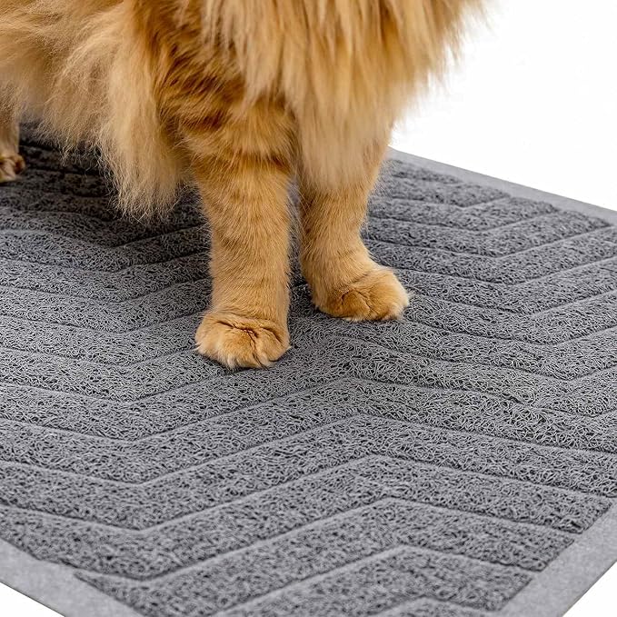 Cat Litter Box Mat(No. 02-2), Kitty Premium PVC Pad, Durable Trapping Rug, Phthalate Free, Urine-Resistant, Scatter Control, L 35 x 23, Grey