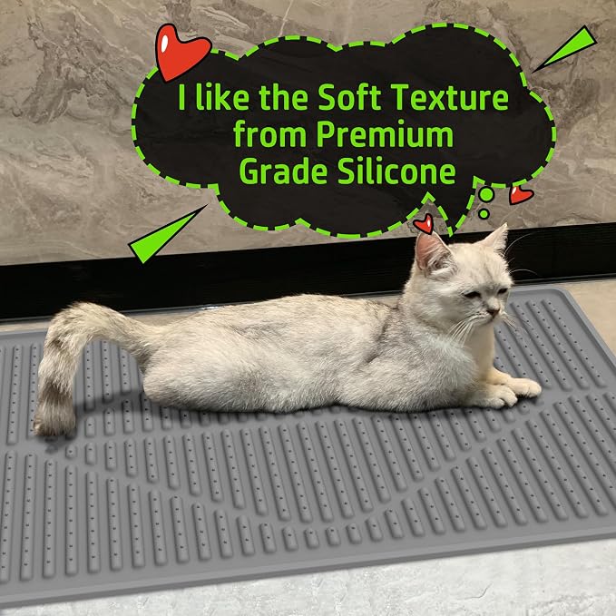Mofason Rubber Cat Litter Mat Litter Box Mat - Grey Silicone Litter Catcher | Waterproof 24"x15" Kitty litter box mat, litter trapping catcher mat; easy clean litter trapping mat small cat litterbox mat