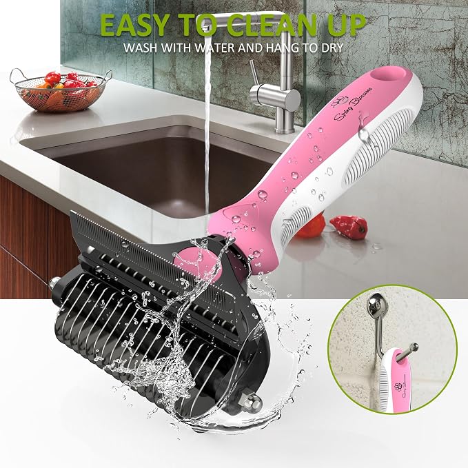 Spring Blossoms-2 in 1 Professional Grooming Rake for Cats & Dogs-Dematting Comb for Easy Mats & Tangles Removing,Pet Brush Safe No More Nasty Shedding and Flying Hair (Purple)