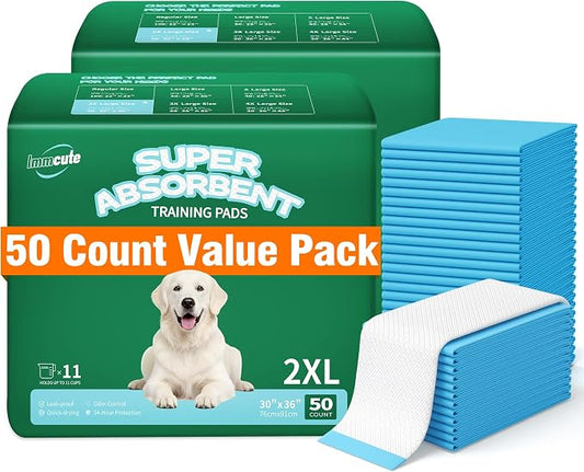 IMMCUTE 100 Pack Dog Pee Pads, 30"x36" Great Value Puppy Pads XL, Pee Pads for Dogs Extra Large, Wee Wee Pads for Potty Training, Disposable Doggie Pads Super Absorbent & Leak-Proof
