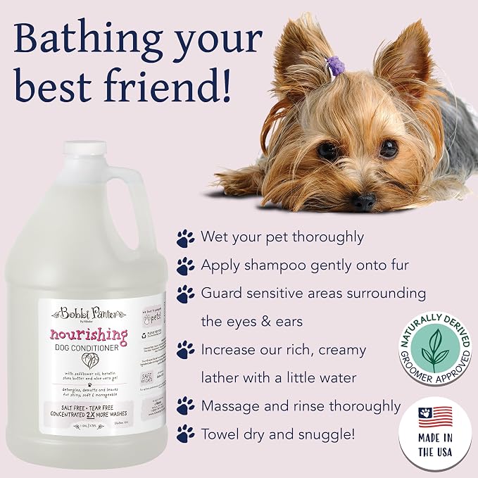 Bobbi Panter Nourishing Dog Conditioner Safflower Oil, Keratin, Shea Butter & Aloe Vera – Detangling Natural Formula for Soft, Smooth & Manageable Coat, 10:1 Concentrate, 1 Gallon (Case of 4)