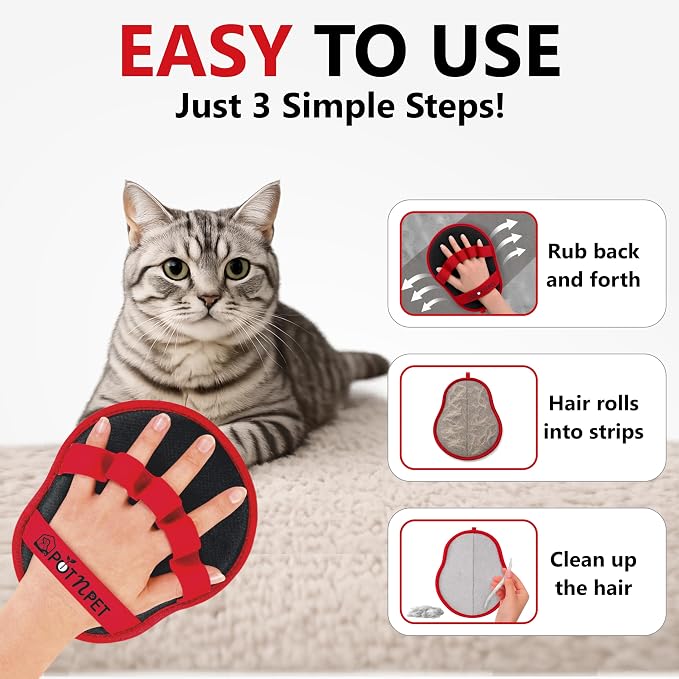 Pet Hair Removal Glove for Dogs & Cats – Reusable Electrostatic Magic Brush Five Finger Grooming Mitt, Washable Pet Hair Remover Tool for Laundry, Couch, Carpet, Car Seat, Clothing & Furniture | Reusable & Washable, No Refills Needed