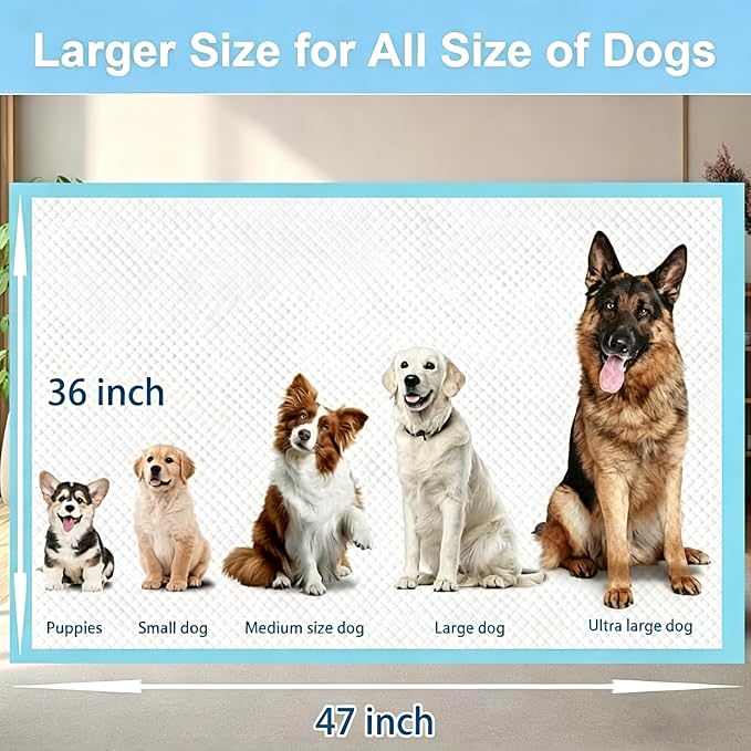 XXXXL Puppy Pee Pads for Dogs 36"x47" 50 Count, Extra Large Dog Pee Pads, Leak-Proof & Super Absorbent Dog Pee Pads, Thicken Disposable Potty Pads Puppy Training Pads for Cats Rabbits