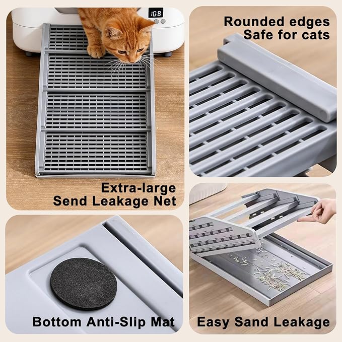 Cat Litter Box Step Ramp with Litter Catcher Adjustable Litter Trapping Cat Stairs Non-Slip Trapping Mat for Kittens and Senior Cats, Washable (Gray, Large)