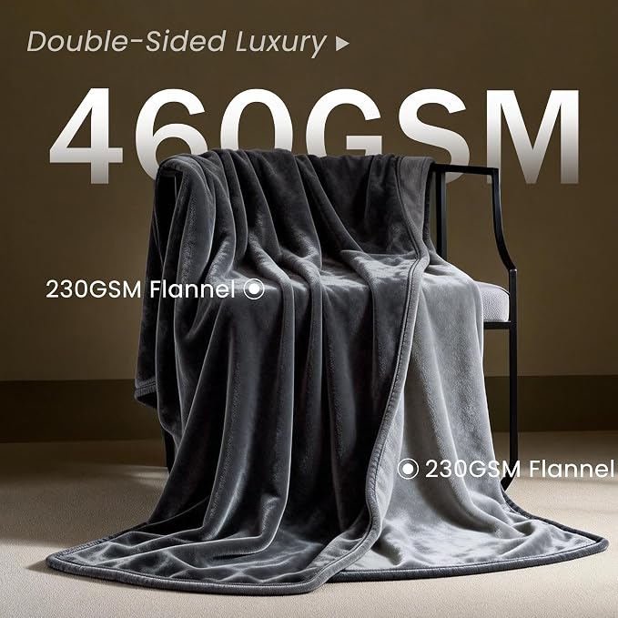gogobunny Waterproof Flannel Blanket for Bed Couch Sofa, Reversible Double-Sided Throw for Dog Cat, Stain Resistant Furniture Protector Against Liquid Pee and Fur (90" x 108", Dark Grey/Light Grey)