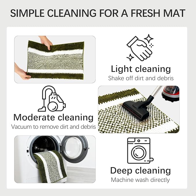 Dog Door Mat for Muddy Paws - Absorbent Quick-Dry Non-Slip Washable Chenille Pet Rug, Indoor Entryway Mat for Front Door & Crate (Green White, 24" L*16" W)