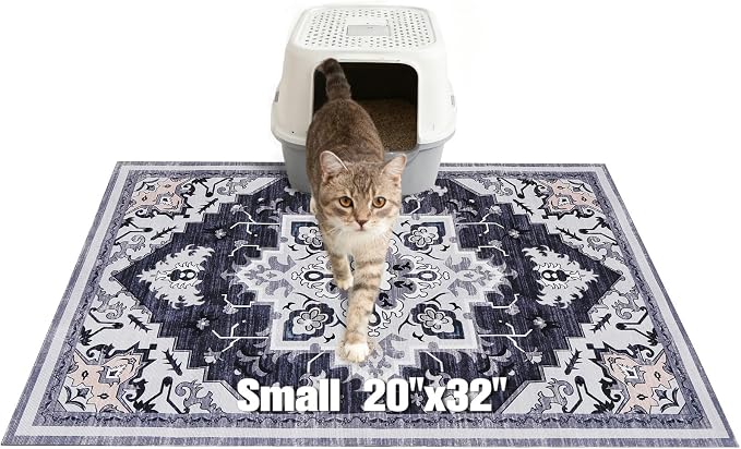 EXPAWLORER Cat Litter Mat, 20”x32” Small Non-Slip Urine Waterproof Litter Trapping Mat Easy to Clean Washable Litter Box Mat for Floor Soft on Kitty Paws, Indoor Food Mats Rug Pads for Bathroom Grey